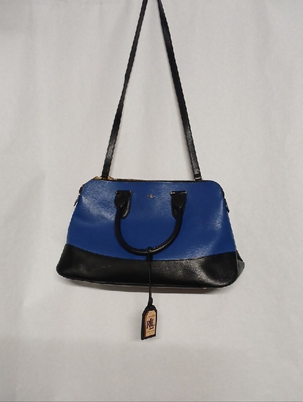 Lauren Ralph Lauren Blue and Black Leather Satchel